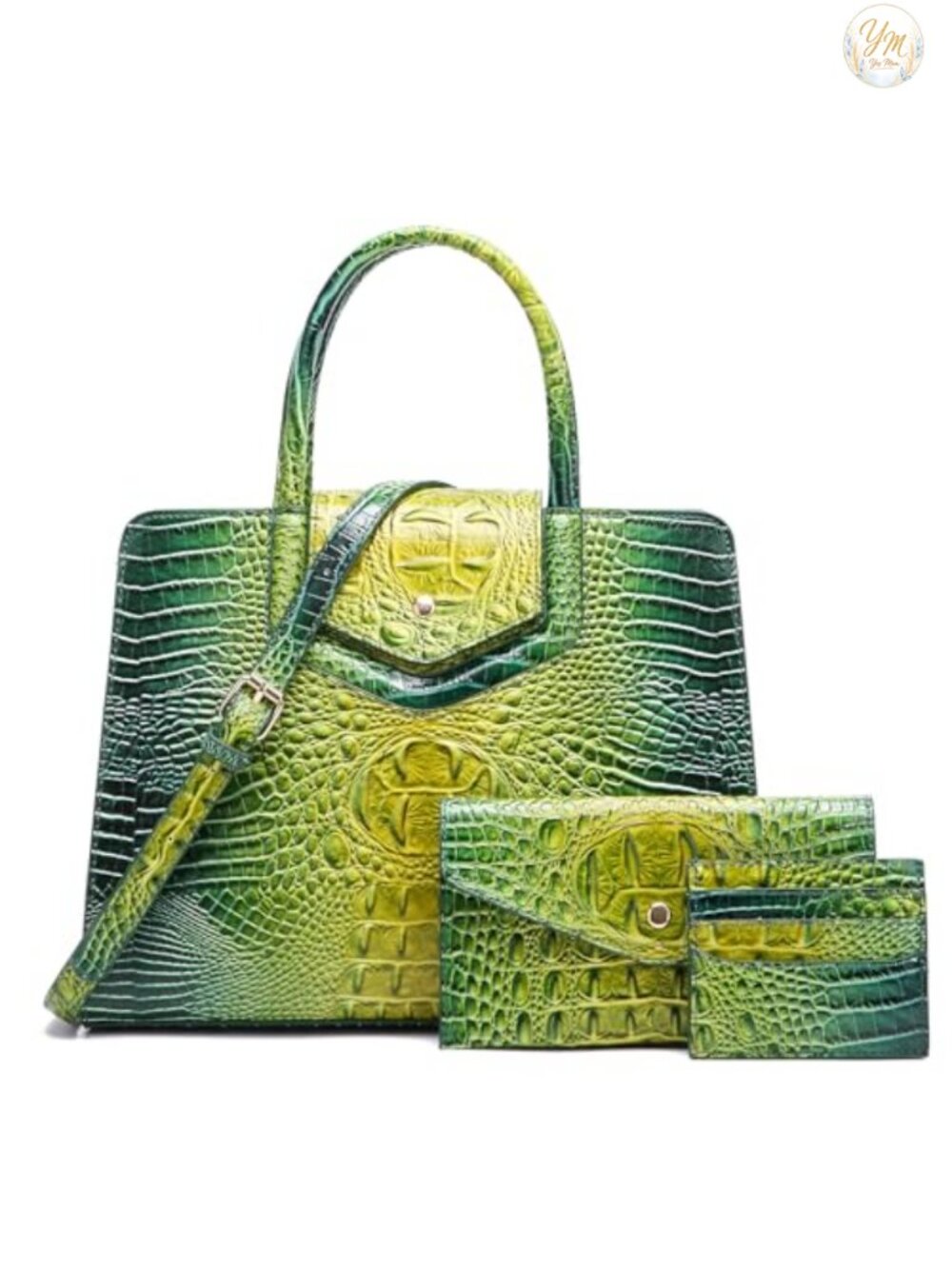 Women Vegan Leather Embossed Pattern Satchel Handbag Set Crossbody Tote Top
